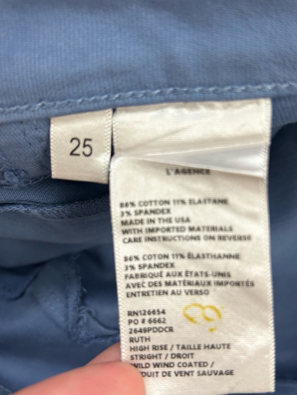 L'agence Ruth Coated Blue Mist Wax Straight Leg Flare Ankle High Rise Jeans 25 - Picture 9 of 11